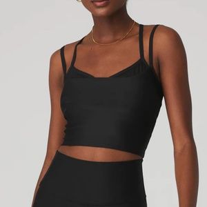 Alo Yoga AIRLIFT DOUBLE CHECK BRA TANK medium 8-10 black mesh scrappy tank